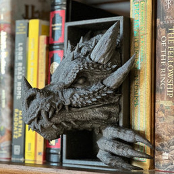 Drachen-Bücherecke (im 2er-Pack erhältlich) | Buchstütze | 3D gedruckt | Bücherregal-Dekor | Buchstützen-Dekor | Fantasie-Dekor.