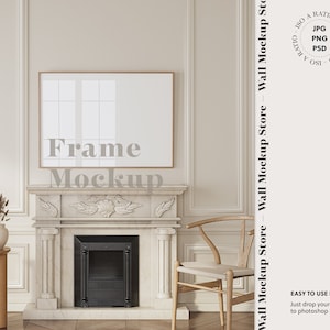 Landscape Mock up frame in home interior, Horizontal Mockup frame in natural home interior, Mockup frame, Print mock up, Wood frame mock up
