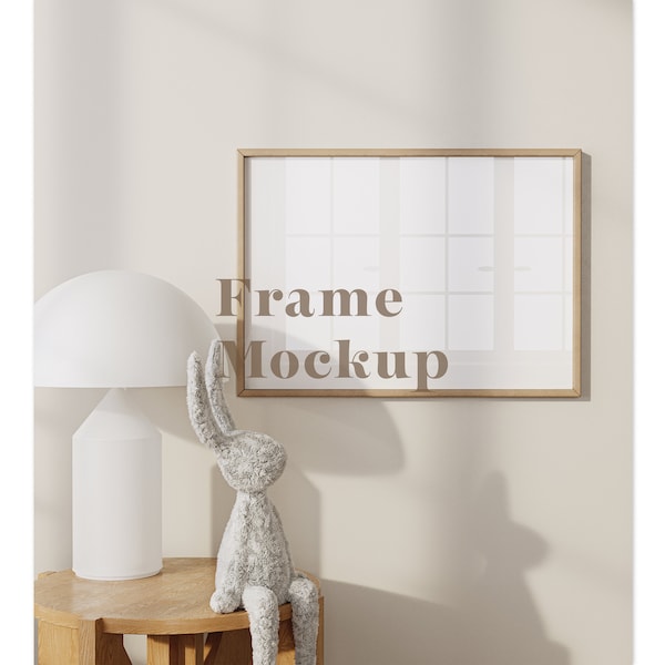 Frame mockup nursery in home interior, Child room frame mock ups, Nursery mockup frame, landscape poster mock up, Horizontal mock-up frame