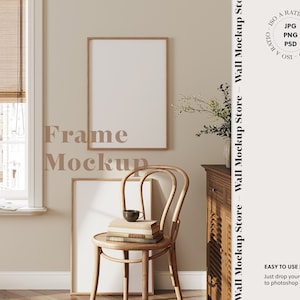 2 Vertical frame mockup in minimalist boho interior, Minimalist Mock up frame, Mockup Poster, gallery wall frame mockup, Wood Frame Mock-up