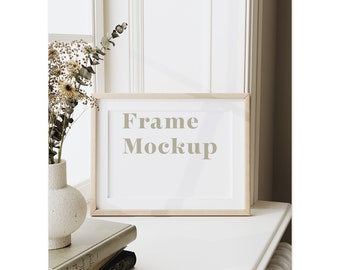 Single horizontal frame mockup in home interior , Landscape frame mockup , Digital frame mockup , Print mockup , Poster mockup , ISO mockup