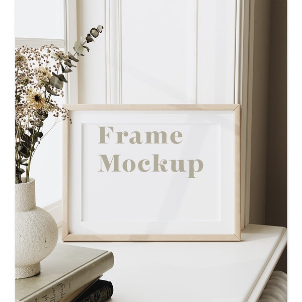 Single horizontal frame mockup in home interior , Landscape frame mockup , Digital frame mockup , Print mockup , Poster mockup , ISO mockup