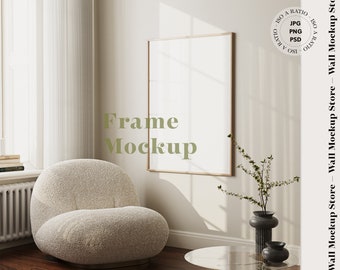 Single vertical frame mockup in home interior, print frame mockup, Digital frame mock up, Print mockup,  Mockup Poster, ISO mockup frame