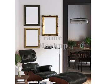 Rustic vertical frame mockup in home interior, Three frame mockup country farmhouse style, mockup frame with modern farm house decor