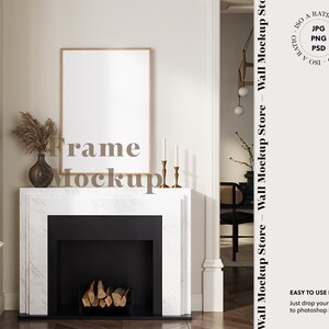 Single vertical frame mockup in Parisian home interior, Boho print frame mockup, Digital frame mockup, Print mockup in French interior