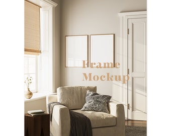 Boho Chic Interior Frame Mockup, 2 Vertical Frames (Digital Download)