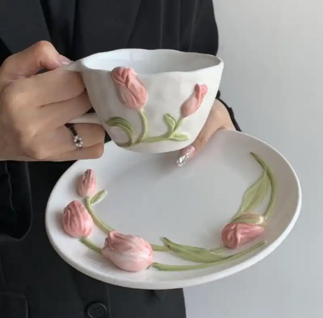 Tulip Ceramic Mug and Saucer - Etsy