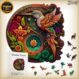 Wooden Hummingbird Jigsaw Puzzle, Handcrafted Multi-Coloured Hummingbird Puzzle, Animal-Shaped Jigsaw Puzzle Toy, Birthday & Seasonal Gift