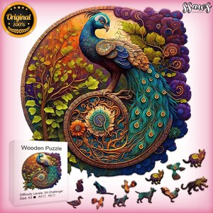 Wooden Peacock Jigsaw Puzzle, Handcrafted Multi-Coloured Peacock Puzzle, Animal-Shaped Jigsaw, Bird Puzzle Toy, Birthday & Seasonal Gift