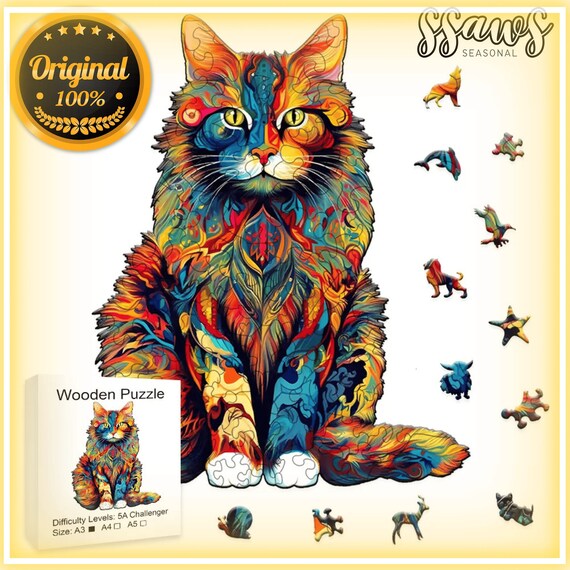 Animal Wooden Jigsaw Puzzles Mysterious Cat Puzzle Gift For Adult Kids  Fabulous Children Toy Leopard Puzzle Decorative Gifts