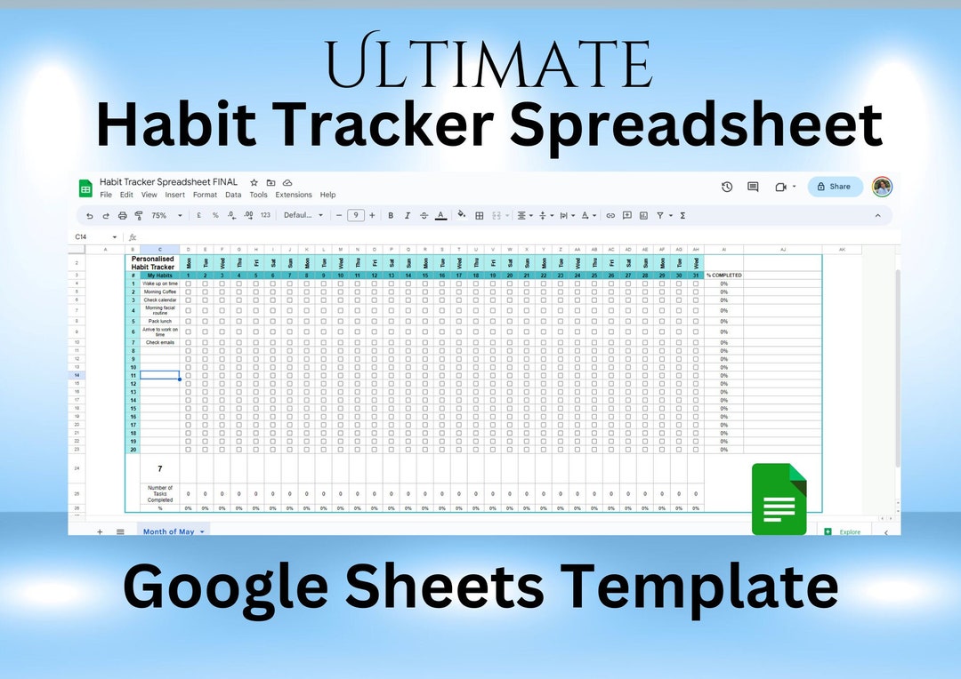 Google Sheet Habit Tracker Monthly Habit Tracker Weekly Routine