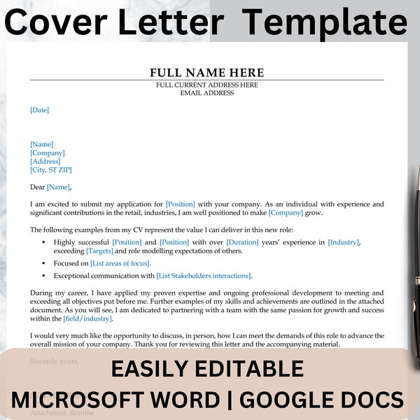 Digital Download Cover Letter Template for New Job Application Template Cover Letter for Application Cover Letter Professional Career Print