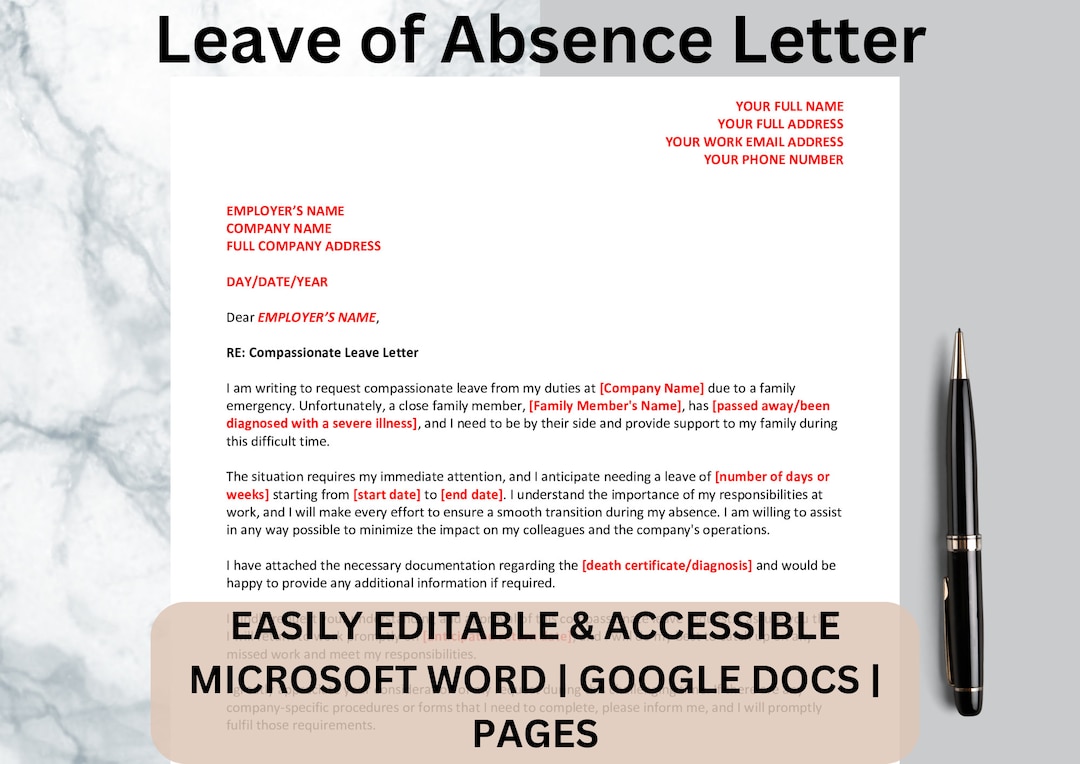 Leave of Absence Letter Template for Compassionate Leave Letter Absence