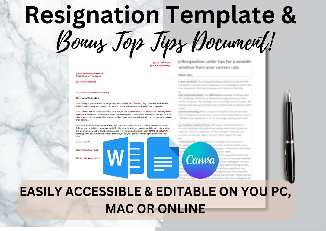 Google Docs Resignation Template Microsoft Word Resign Letter Etsy