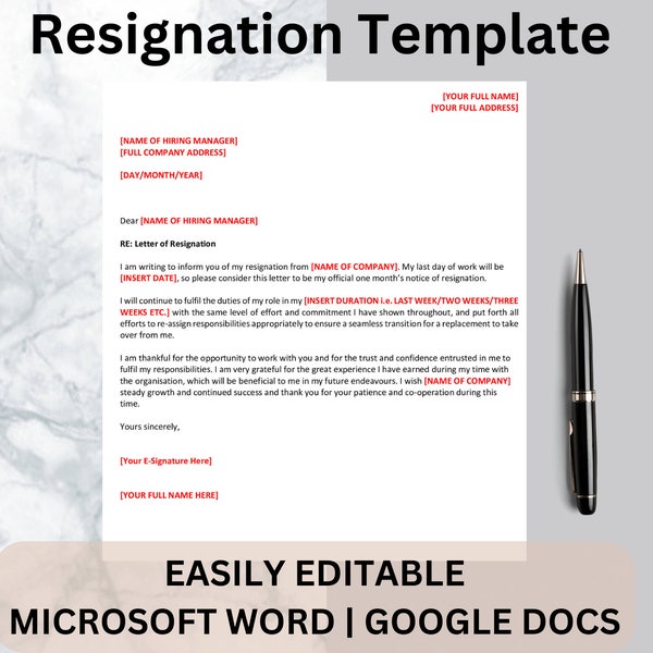 Google Docs Resignation Template Microsoft Word Resign Letter Professional Notice Canva Resign Letter Leave Job Notice Period Template