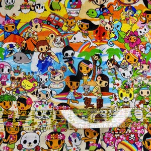 Tropical Tokidoki Unicorno Island Theme 100% Cotton Fabric - 44” wide - Cute Japanese Anime Fabric - Cut to order -  FQ, HY, FY - destash
