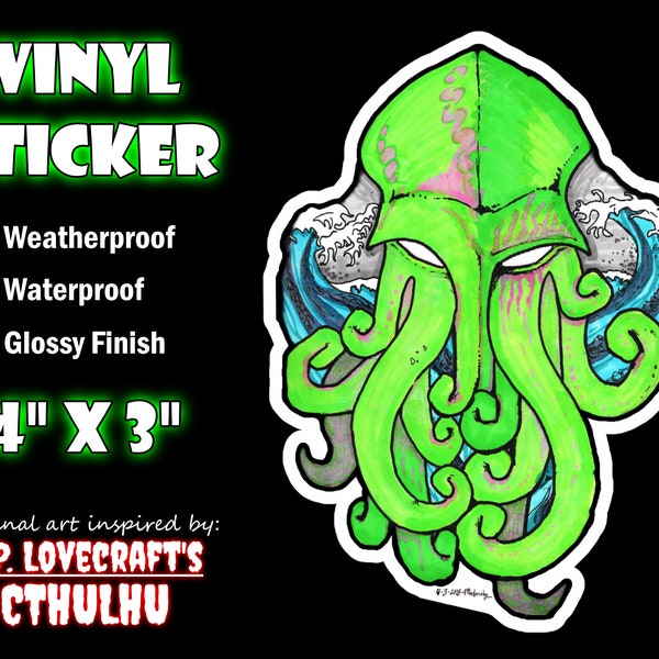 Cthulhu Sticker for HP Lovecraft monster fans - Art inspired by H.P. Lovecraft's Call of Cthulhu, Vinyl Waterproof Halloween Sticker