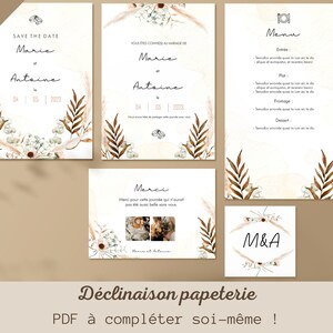 Papeterie mariage | Faire part à remplir | Faire-part original mariage | Menu de mariage bohème | Save the date bohème mariage