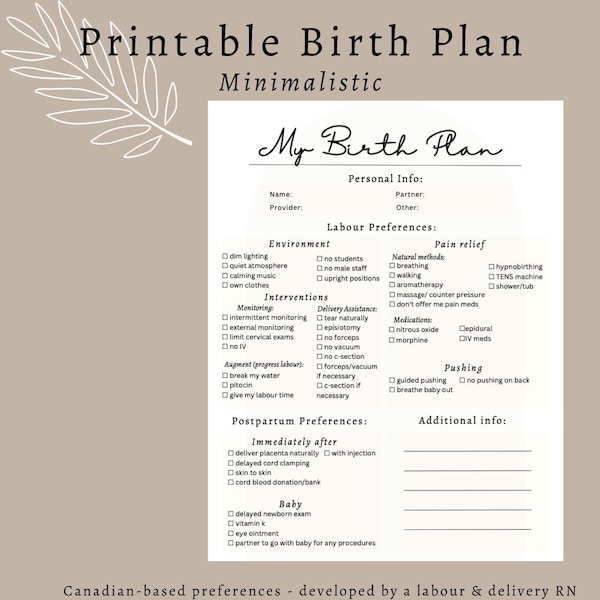 Birth Plan Printable - Etsy