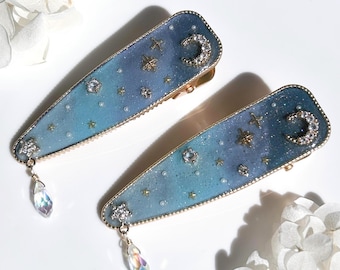 Horquillas pintadas a mano con resina en oro de 14k / Accesorio para el cabello / Regalo para ella, regalo de cumpleaños, regalo de aniversario, viaje espacial