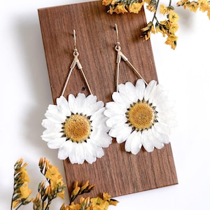 Handmade Earrings with Real Pressed Sunflower in 14k Gold | Pressed Flower Earrings Jewelry Resin Earrings, Gift for Her