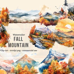 Watercolor Fall Mountain Landscape Clipart, digital graphics, Mountain range, for commercial use instant download commercial use