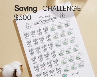 Desafío de ahorro imprimible / Desafío de ahorro de 300 dólares / Rastreadores de desafío de ahorro A5, A6, 3 x 6 pulgadas / Descarga instantánea /