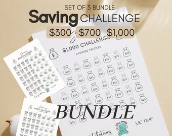 Desafío de ahorro / Conjunto de 3 desafíos de ahorro de dinero / Rastreadores de presupuesto imprimibles (PDF) /