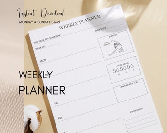 Planificador semanal imprimible / A3, A4 PDF (descarga instantánea) / Minimalista