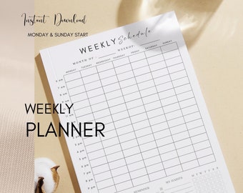 Planificador semanal imprimible / A3 A4 A5 Carta EE. UU. (PDF) / Minimalista