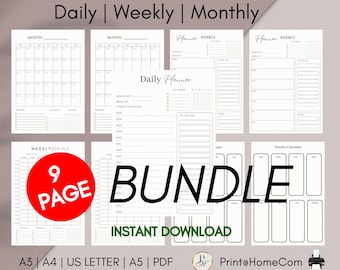 Planificador diario, semanal y mensual (descarga digital) minimalista