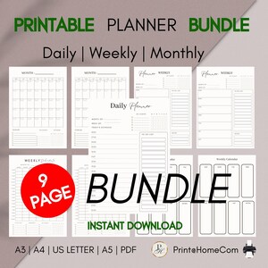 Planner Bundle | Daily Planner | Weekly Planner |  Monthly Planner Bundle | Printable Planner A3 A4 US Letter A5 PDF |  Instant Download