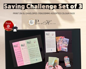 Desafío de Ahorro Imprimible / Juego de 3, Sobre DL (Descarga Digital)