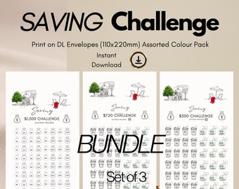 Desafío de Ahorro Imprimible / Juego de 3 sobres (Descarga digital)
