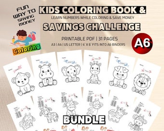 Desafío de ahorro para colorear para niños / 31 páginas (Descarga digital)
