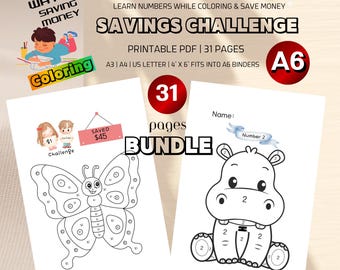 Libro para colorear para niños: Desafío de ahorro / Aprende números (Descarga digital)