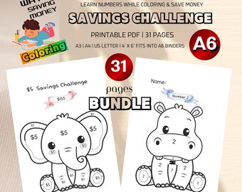 Desafío de colorear y ahorrar para niños / Aprender números (Descarga digital)