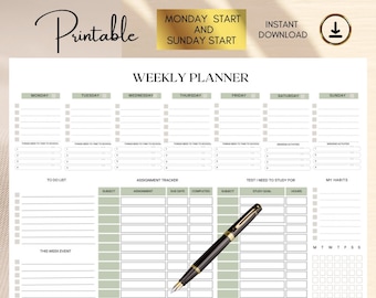 Planificador semanal imprimible minimalista organizador de horarios (PDF)