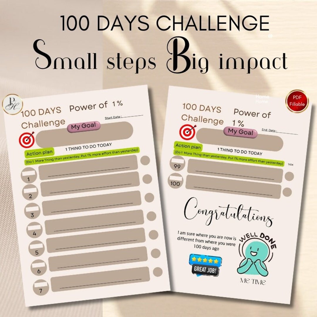 100 DAYS CHALLENGE | Small Steps Big Impact | Challenge Trackers ...