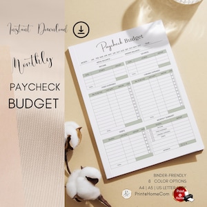 2 Paycheck Budget ,Overview Template, Printable |Budget Template ,A4 A5 US Letter PDF| PaycheckBudget Printable Budget Binder|Budget Planner image 1