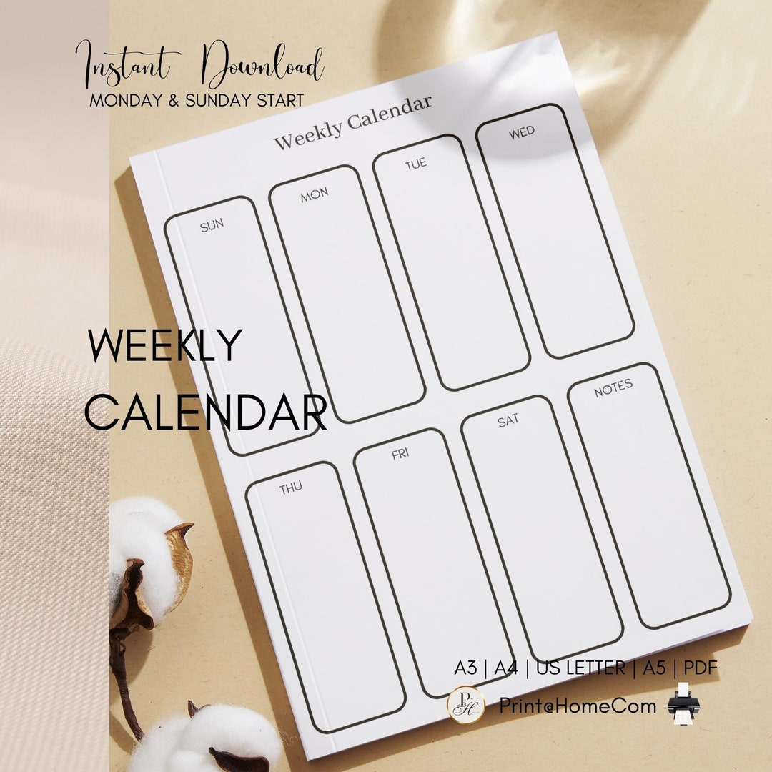 Weekly Planner Printable A3 A4 US Letter A5 PDF Minimalist Weekly ...