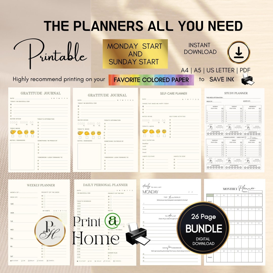 Printable Planner Bundle | Daily, Weekly, Monthly & Yearly Planners ...