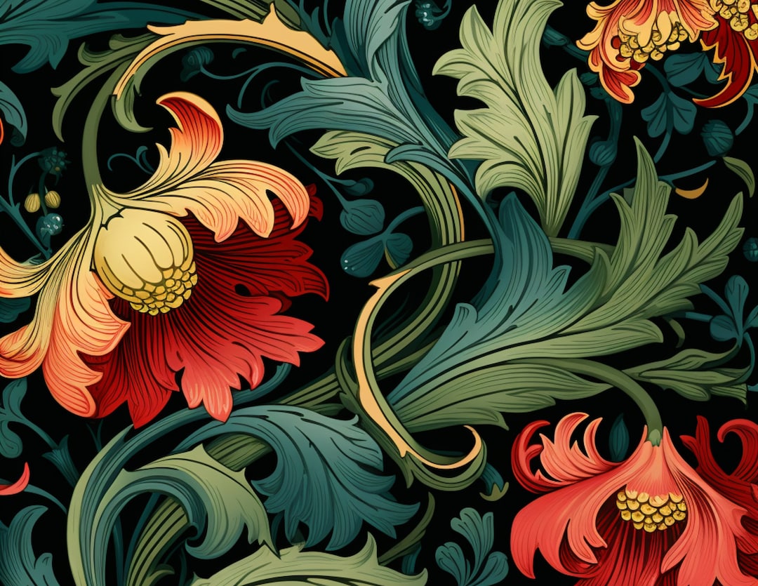 William Morris Wallpaper Style Floral , Paper Pack, Digital Art Paper