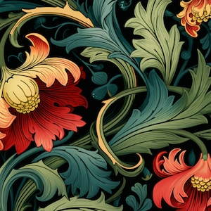 Tapeta William Morris w stylu kwiatowym, pakiet papieru, papier do sztuki cyfrowej, arkusze do scrapbookingu o wysokiej rozdzielczości - NATYCHMIASTOWE POBIERANIE