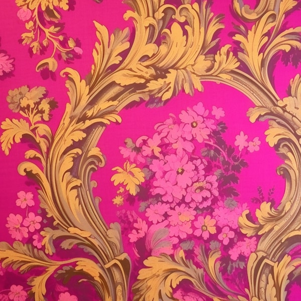 Pink Rococo Style Vintage Wallpaper in Vibrant Pink and Gold, Digital Art for Framing, Paper Pack, High Resolution - INSTANT DOWNLOAD