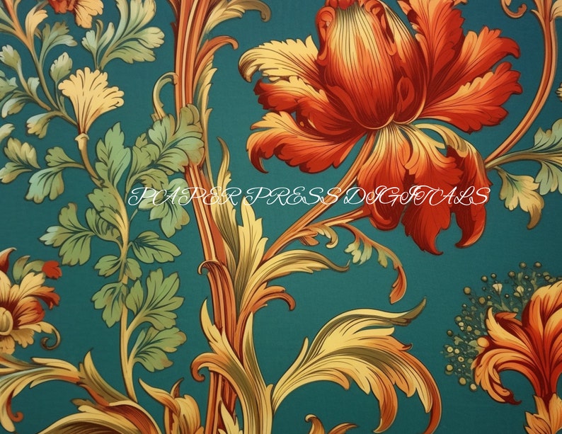 Vintage French 1890s Wallpaper Digital Art for Framing, Paper Pack