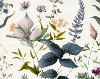 Vintage Botanical Junk Journal Pages, Floral Collage (Digital Download)