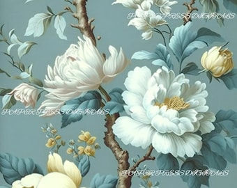 Vintage Teal Floral Digital Paper Pack, Scrapbook Collage (Instant Download)