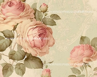 Shabby Chic Rose Journal Pages, Vintage Art (Digital Download)