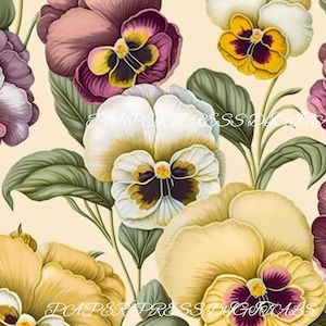 Shabby Chic Stiefmütterchen im Garten - Papier Pack, Digital Art Papier, Hochauflösende Scrapbook Collage Sheets - SOFORTIGER DOWNLOAD